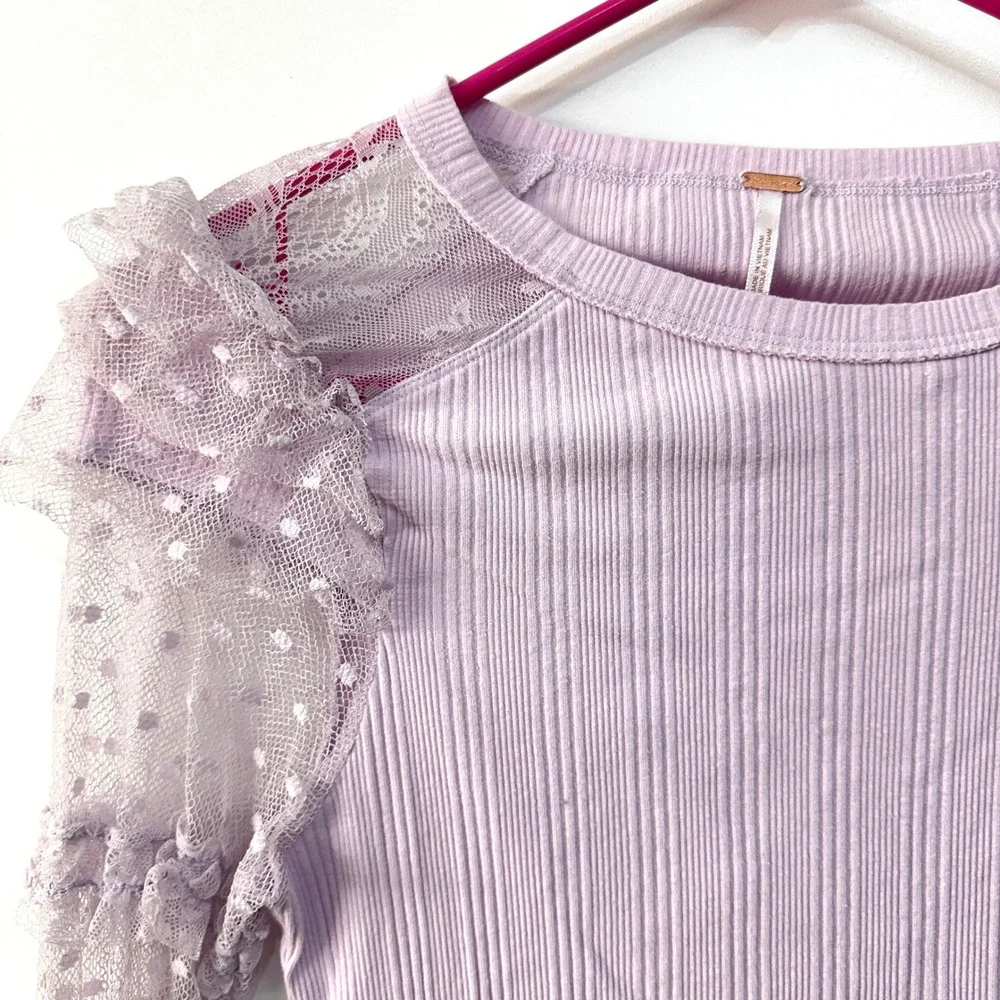 Free People Kiss Kiss Ruffle/Lace Mesh Top Lilac Size S Coquette Fairy